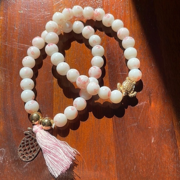 Beaded Marble Pineapple And Turtle Charm Tassels Bracelets - Picture 5 of 6